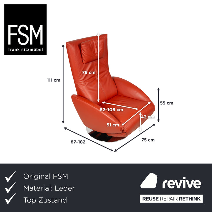 FSM Mate Leder Sessel Orange Rot inkl. elektrische Funktion Akku Relaxsessel