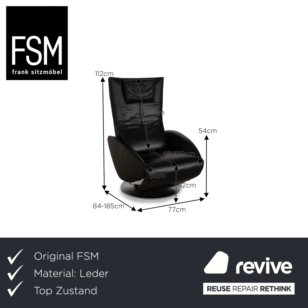 Fauteuil en cuir FSM Mate Noir électr. Fonction fauteuil de relaxation à batterie