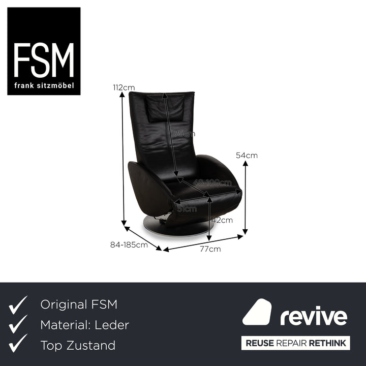 Fauteuil en cuir FSM Mate Noir électr. Fonction fauteuil de relaxation à batterie