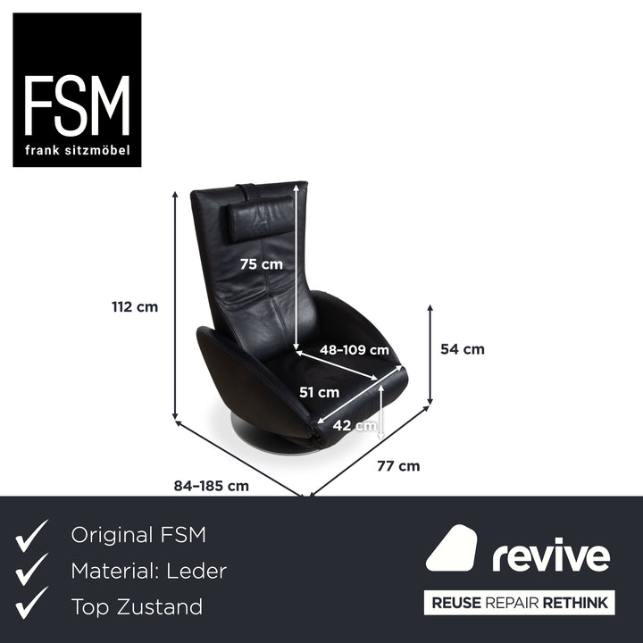 FSM Mate Leder Sessel Schwarz elektr. Funktion Akku Relaxsessel