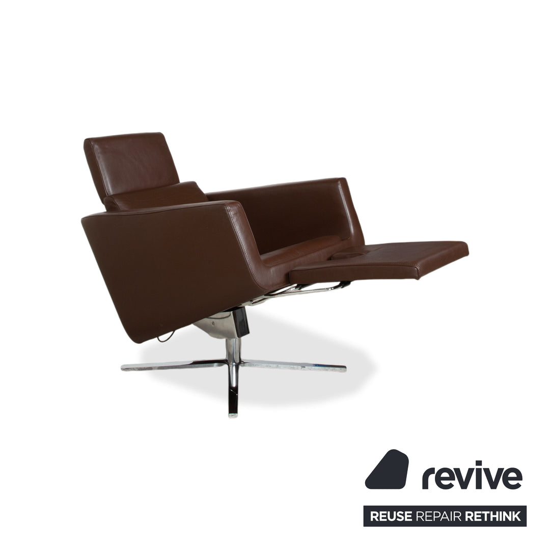 FSM Pavo Leder Chrom Sessel Garnitur Braun manuelle Funktion Relaxfunktion