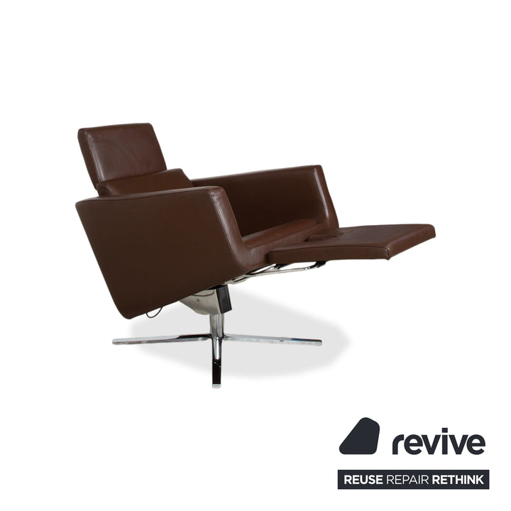FSM Pavo Leder Chrom Sessel Garnitur Braun manuelle Funktion Relaxfunktion