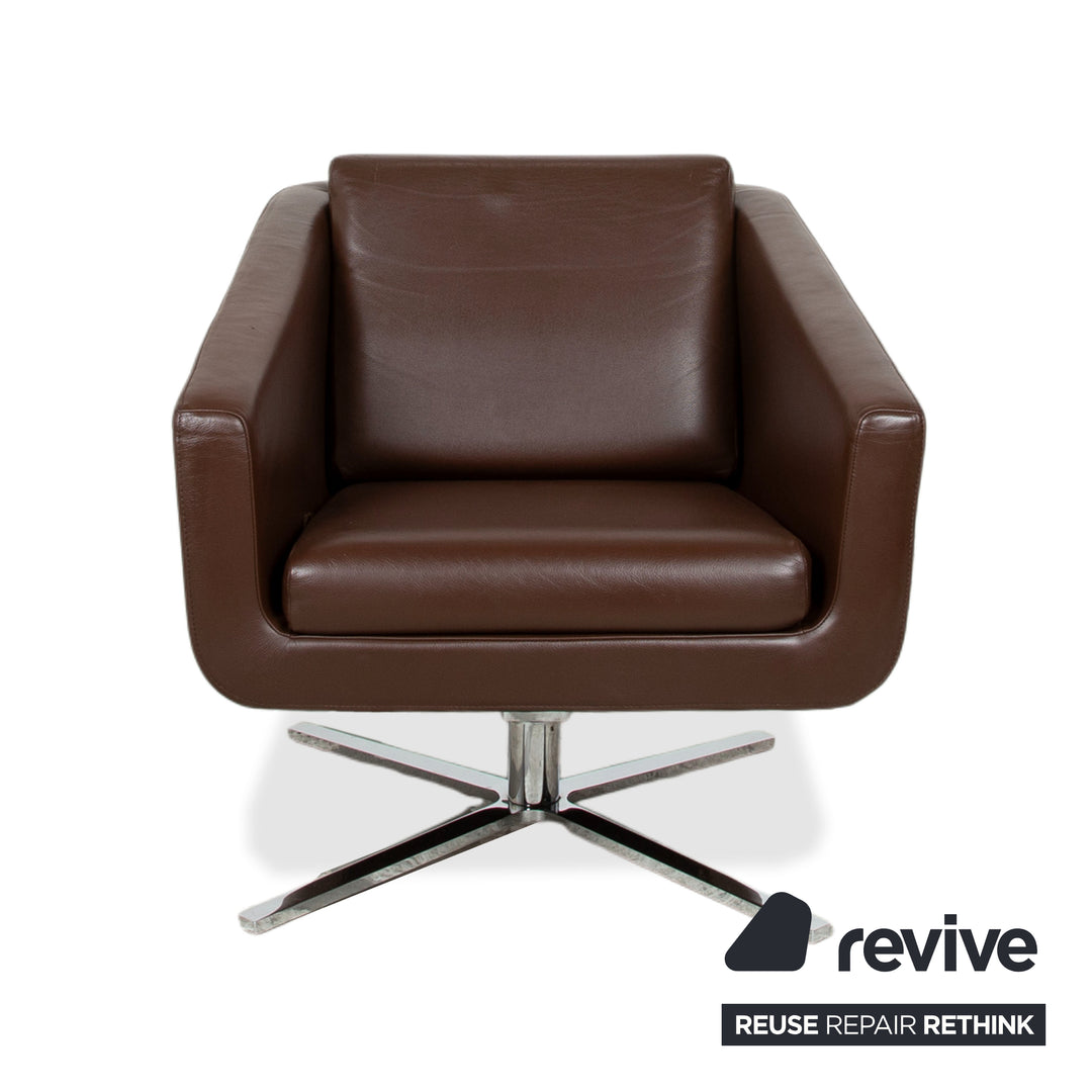 FSM Pavo Leder Chrom Sessel Garnitur Braun manuelle Funktion Relaxfunktion