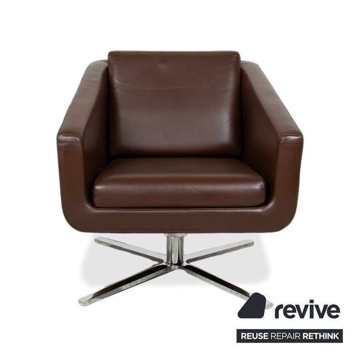 FSM Pavo Leder Chrom Sessel Garnitur Braun manuelle Funktion Relaxfunktion