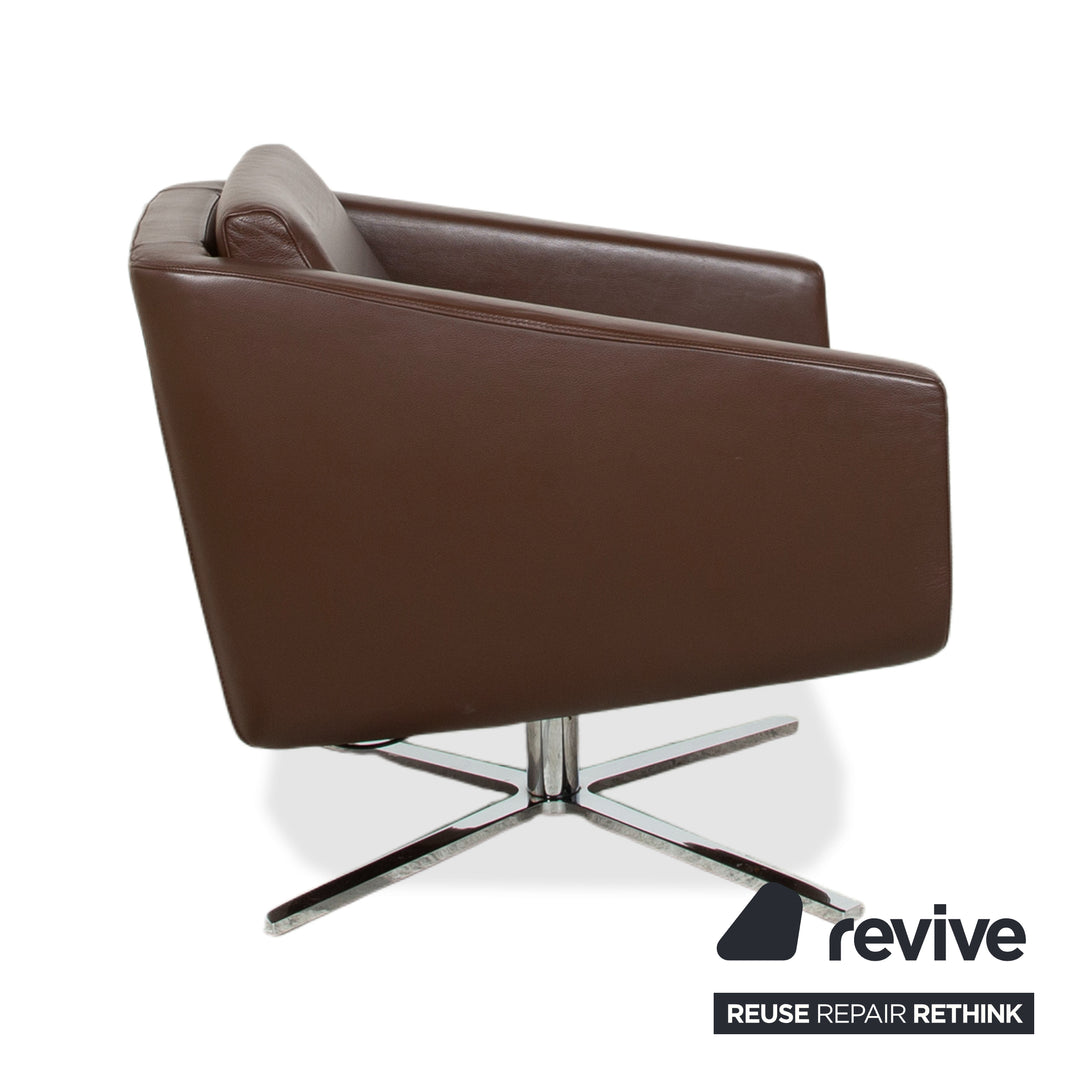 FSM Pavo Leder Chrom Sessel Garnitur Braun manuelle Funktion Relaxfunktion