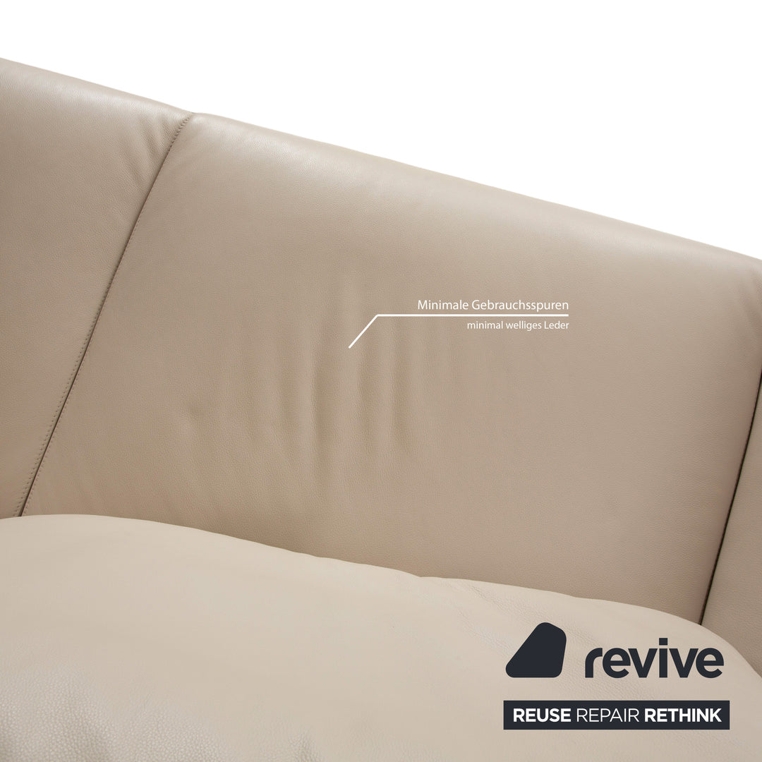 FSM Sesame Leather Three Seater Cream Taupe Manual Function Sofa Couch