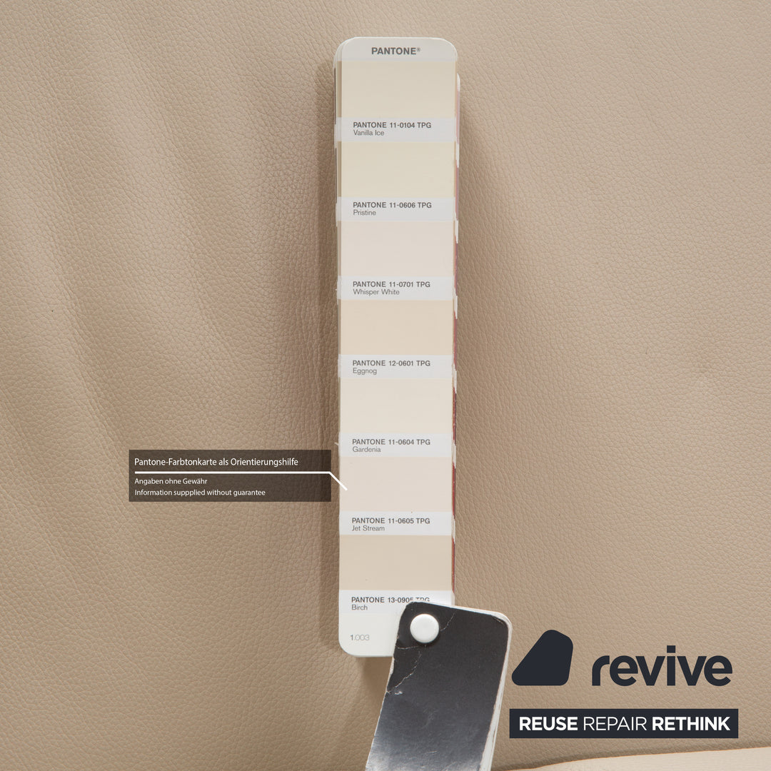 FSM Sesame Leather Three Seater Cream Taupe Manual Function Sofa Couch