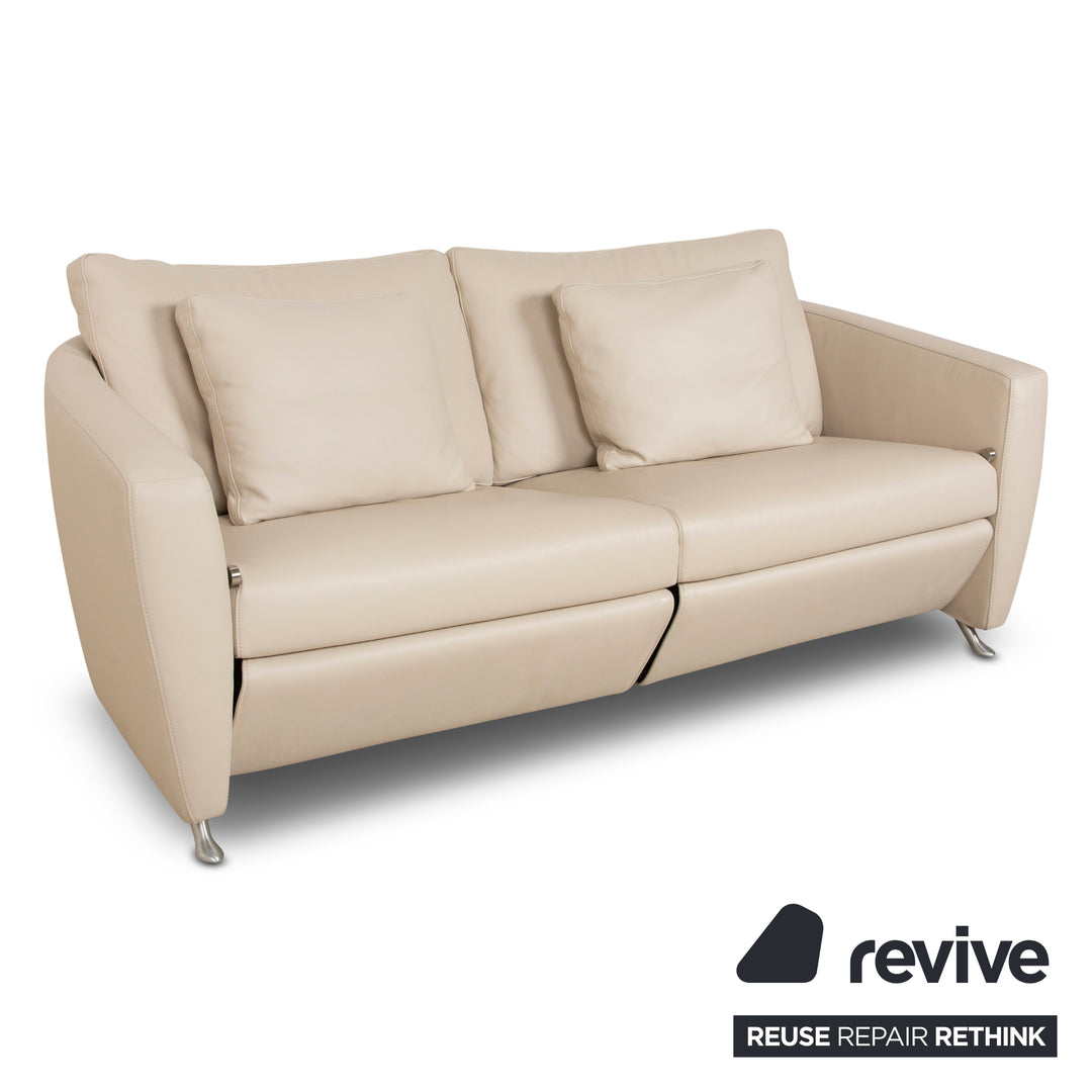 FSM Sesame Leather Three Seater Cream Taupe Manual Function Sofa Couch