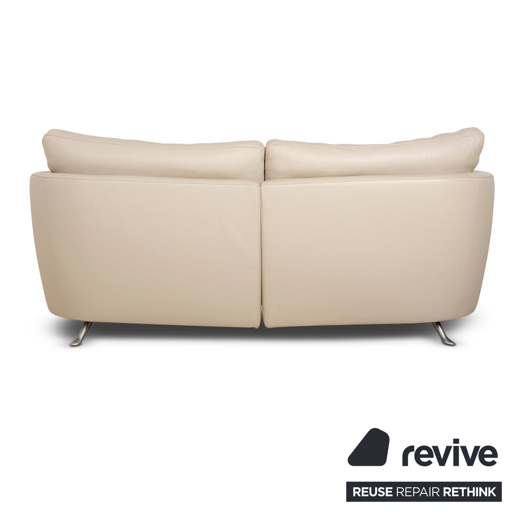 FSM Sesame Leather Three Seater Cream Taupe Manual Function Sofa Couch