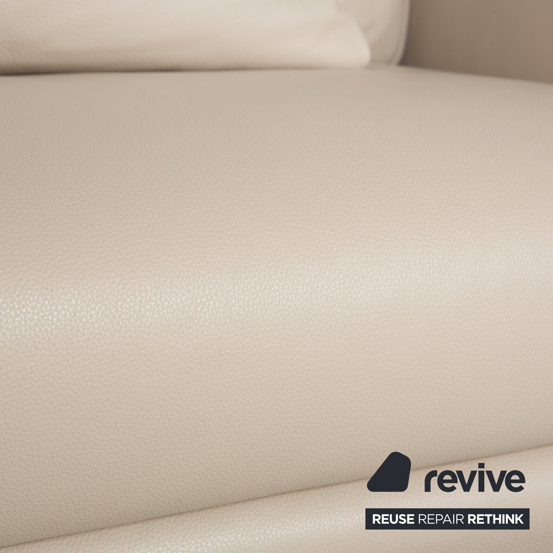 FSM Sesame Leather Three Seater Cream Taupe Manual Function Sofa Couch