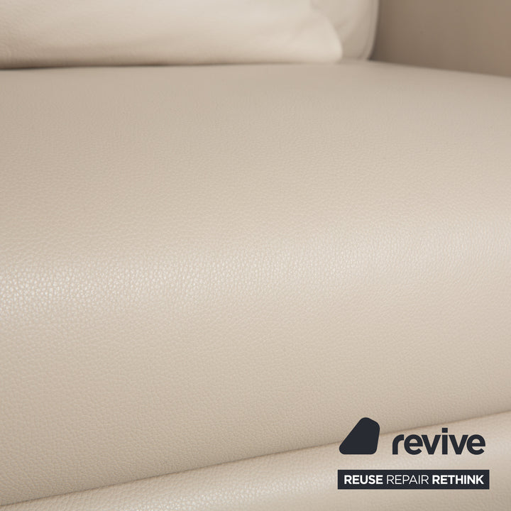 FSM Sesame Leather Three Seater Cream Taupe Manual Function Sofa Couch