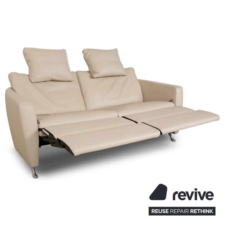 FSM Sesame Leather Three Seater Cream Taupe Manual Function Sofa Couch