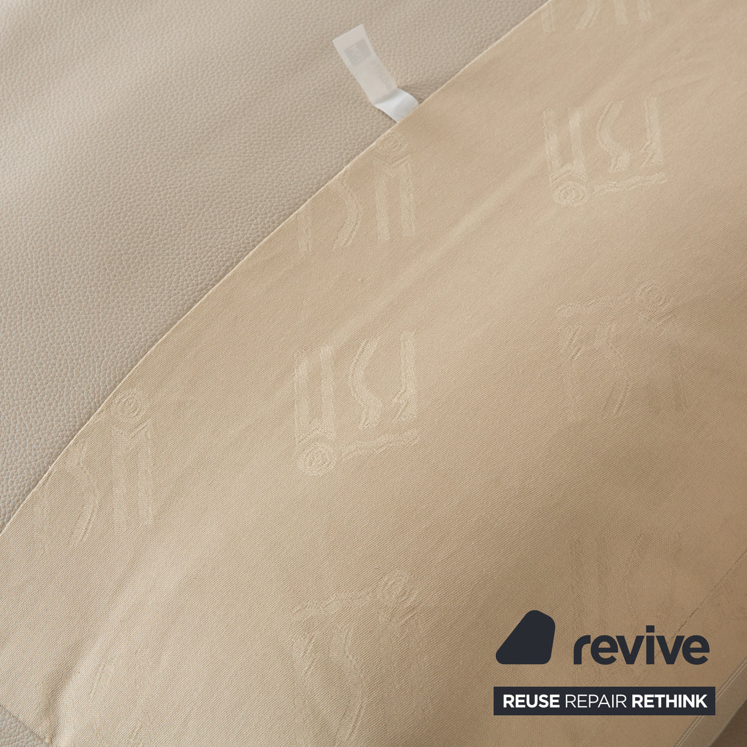 FSM Sesame Leather Three Seater Cream Taupe Manual Function Sofa Couch