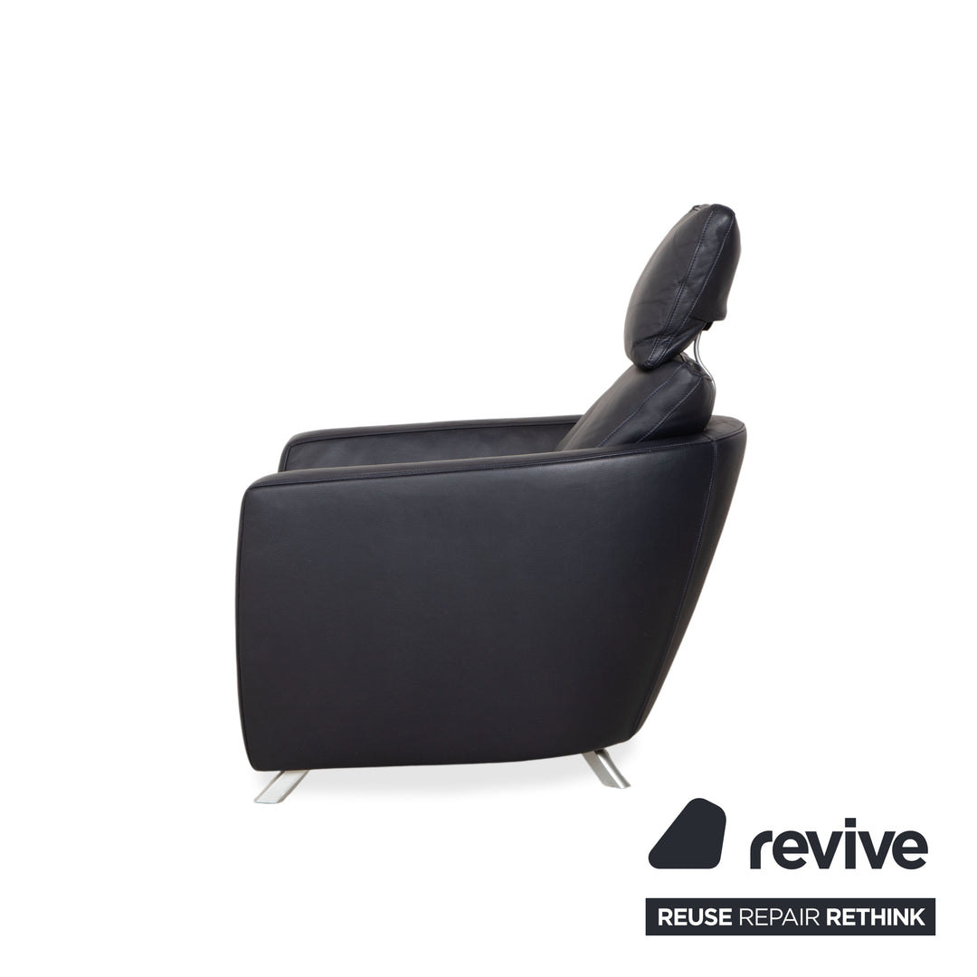 FSM Sesam Leder Sessel Dunkelblau Navy manuelle Funktion Sofa Couch Liegefunktion