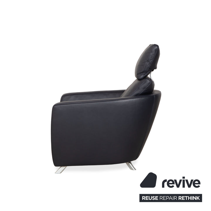 FSM Sesam Leder Sessel Dunkelblau Navy manuelle Funktion Sofa Couch Liegefunktion