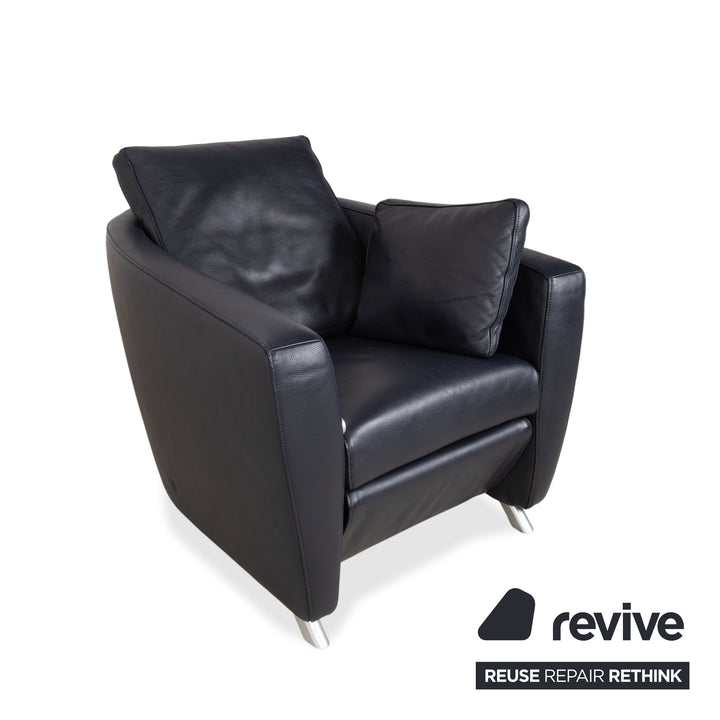 FSM Sesam Leder Sessel Dunkelblau Navy manuelle Funktion Sofa Couch Liegefunktion