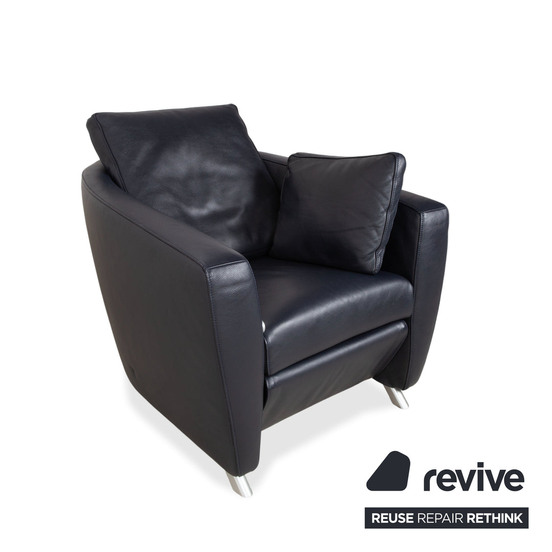 FSM Sesam Leder Sessel Dunkelblau Navy manuelle Funktion Sofa Couch Liegefunktion