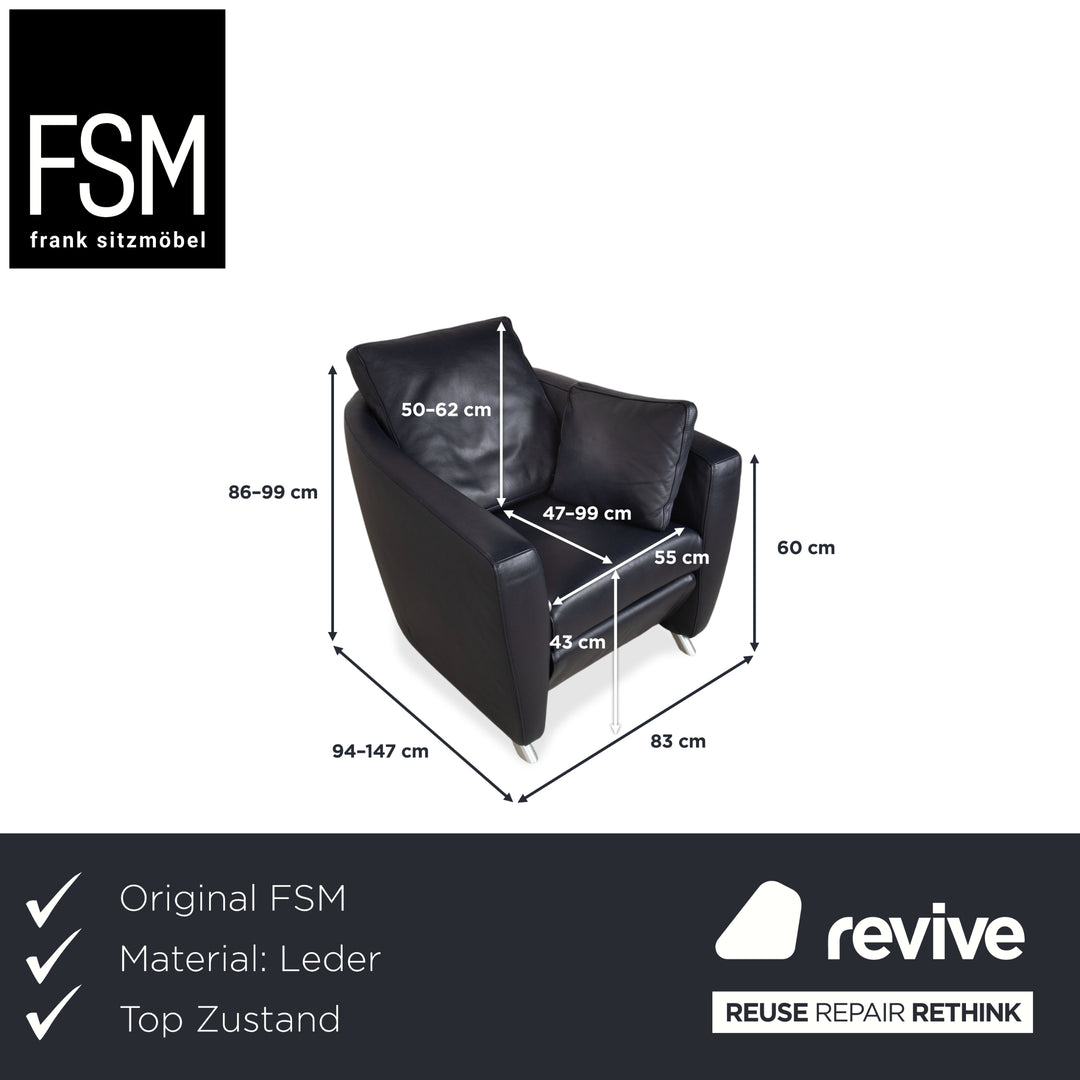 FSM Sesam Leder Sessel Dunkelblau Navy manuelle Funktion Sofa Couch Liegefunktion