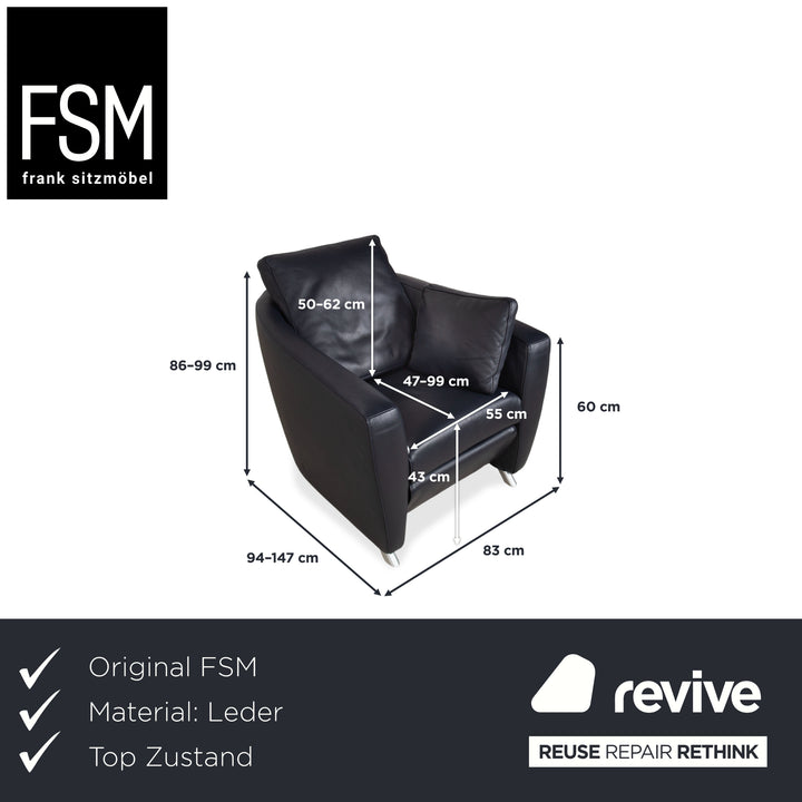 FSM Sesam Leder Sessel Dunkelblau Navy manuelle Funktion Sofa Couch Liegefunktion