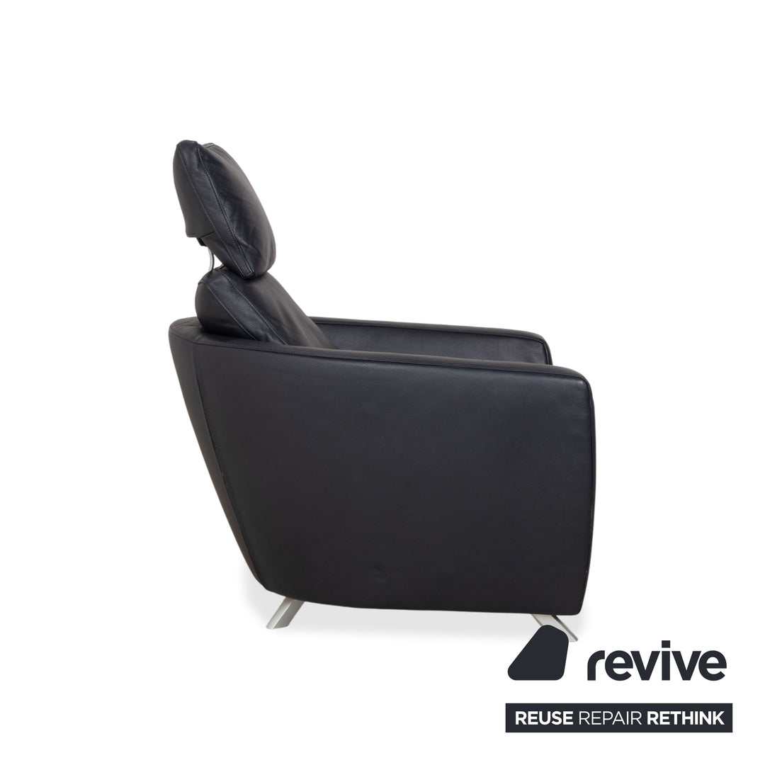 FSM Sesam Leder Sessel Dunkelblau Navy manuelle Funktion Sofa Couch Liegefunktion