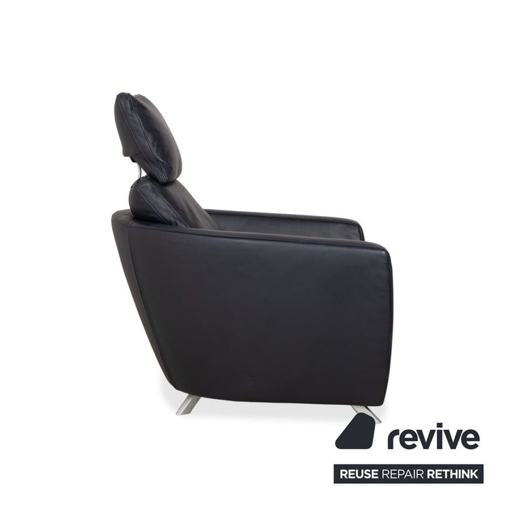 FSM Sesam Leder Sessel Dunkelblau Navy manuelle Funktion Sofa Couch Liegefunktion