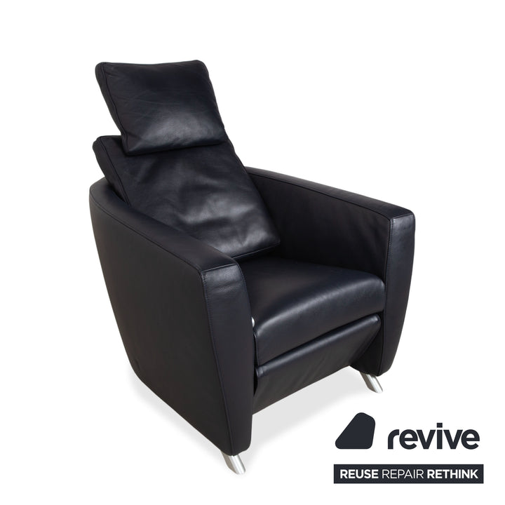 FSM Sesam Leder Sessel Dunkelblau Navy manuelle Funktion Sofa Couch Liegefunktion