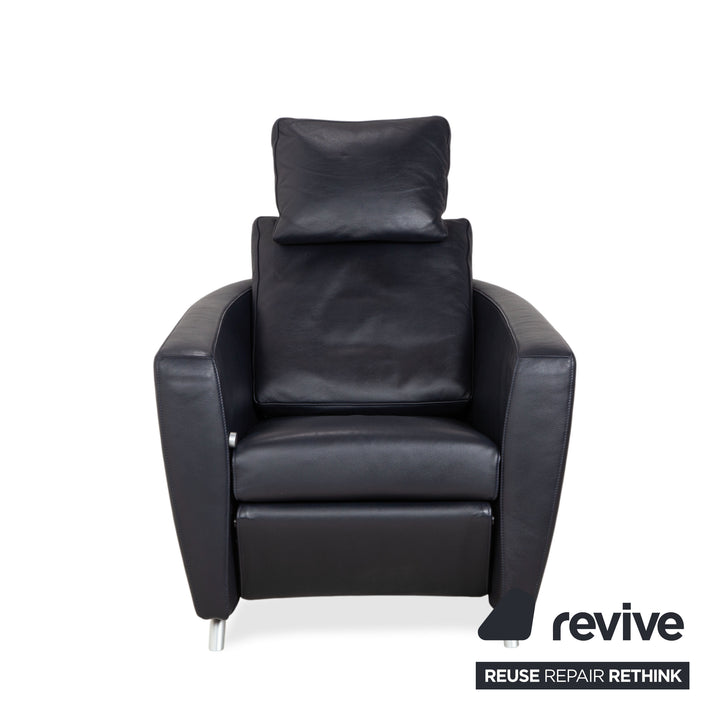 FSM Sesam Leder Sessel Dunkelblau Navy manuelle Funktion Sofa Couch Liegefunktion