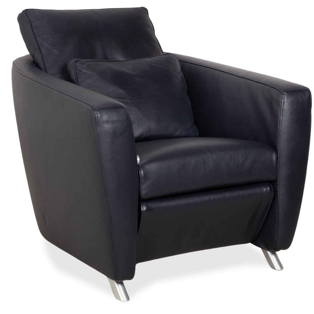 FSM Sesam Leder Sessel Dunkelblau Navy manuelle Funktion Sofa Couch Liegefunktion