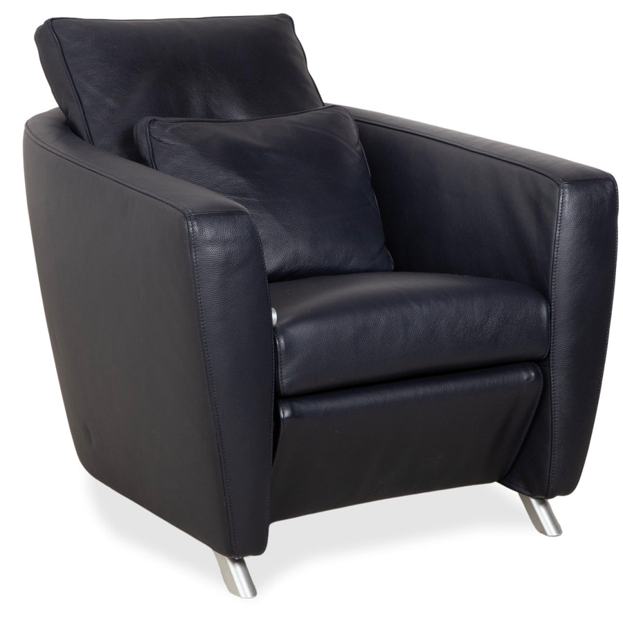 FSM Sesam Leder Sessel Dunkelblau Navy manuelle Funktion Sofa Couch Liegefunktion