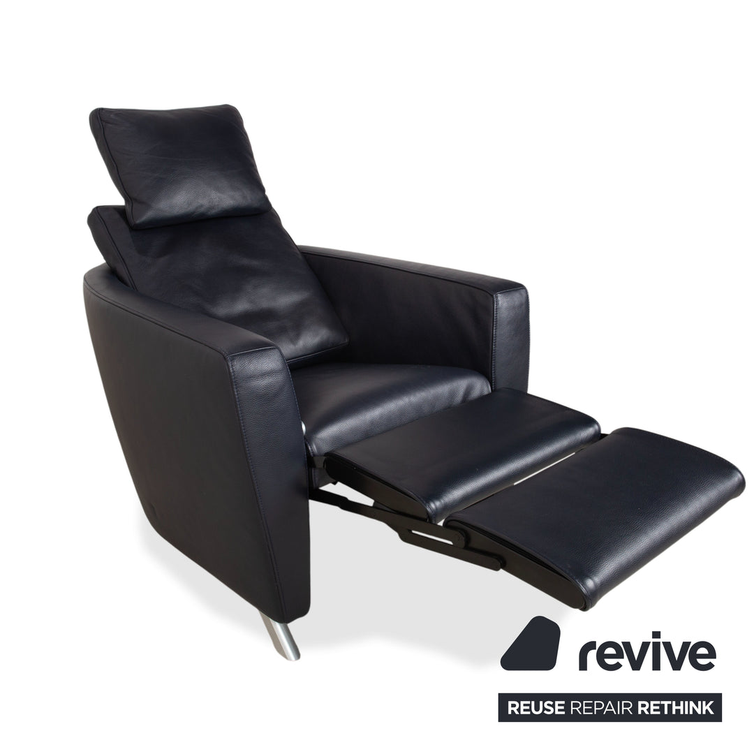 FSM Sesam Leder Sessel Dunkelblau Navy manuelle Funktion Sofa Couch Liegefunktion