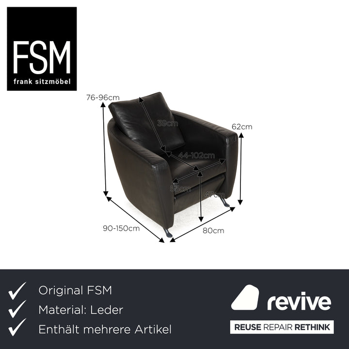 Ensemble fauteuil cuir sésame FSM noir fonction relaxation manuelle