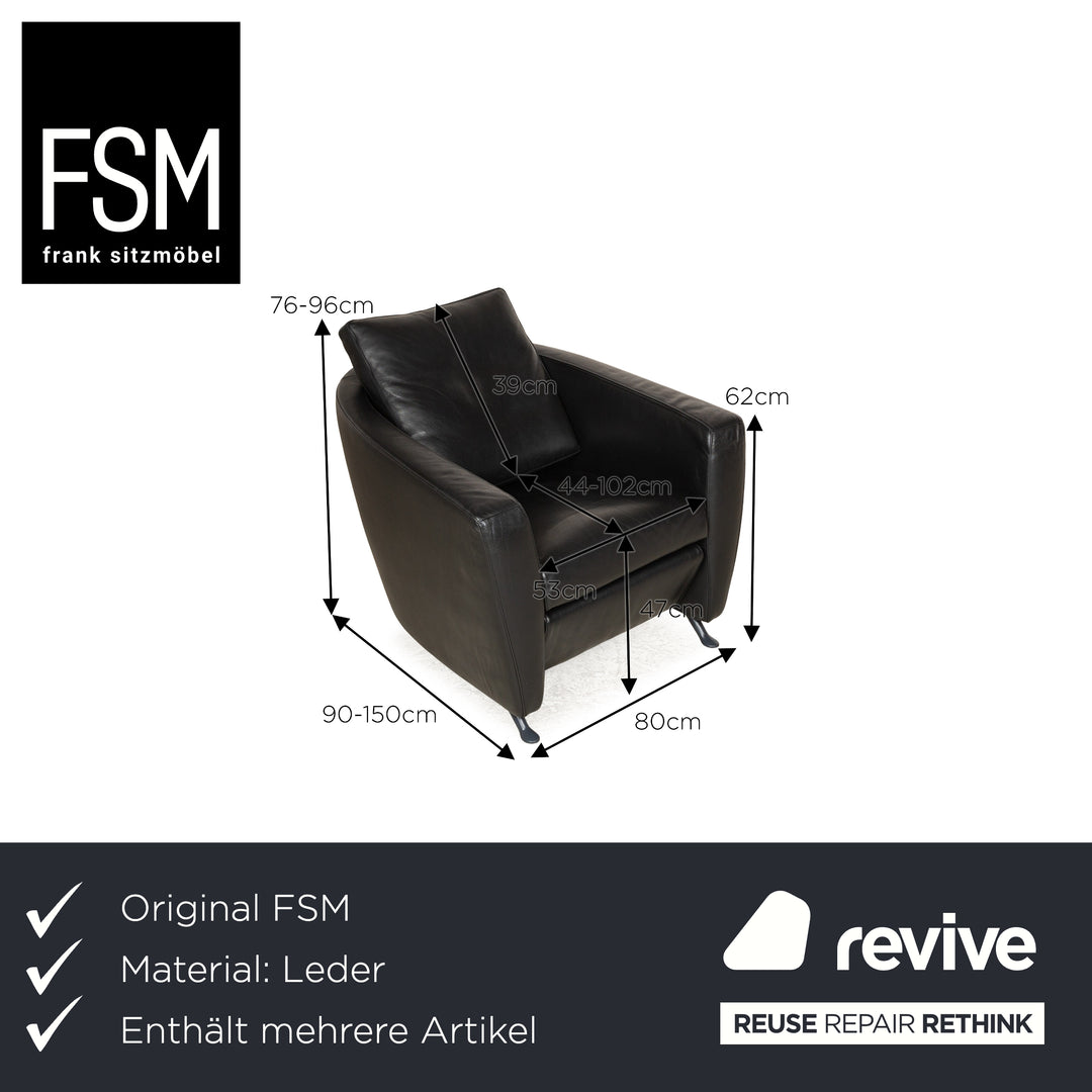 FSM Sesam Leder Sessel Garnitur Schwarz manuelle Relaxfunktion