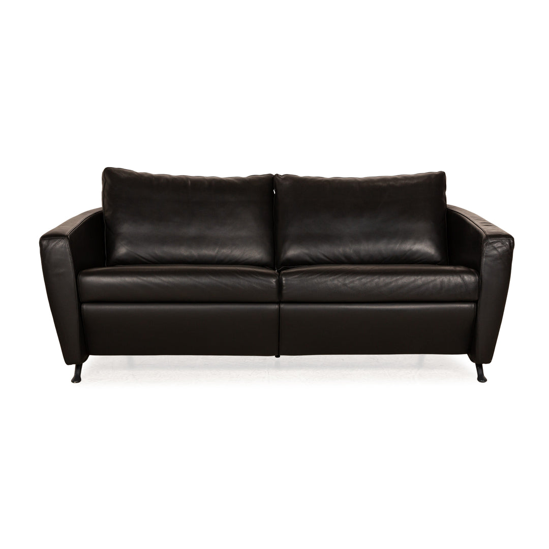 FSM Sesame Leather Two Seater Black Manual Function Sofa Couch