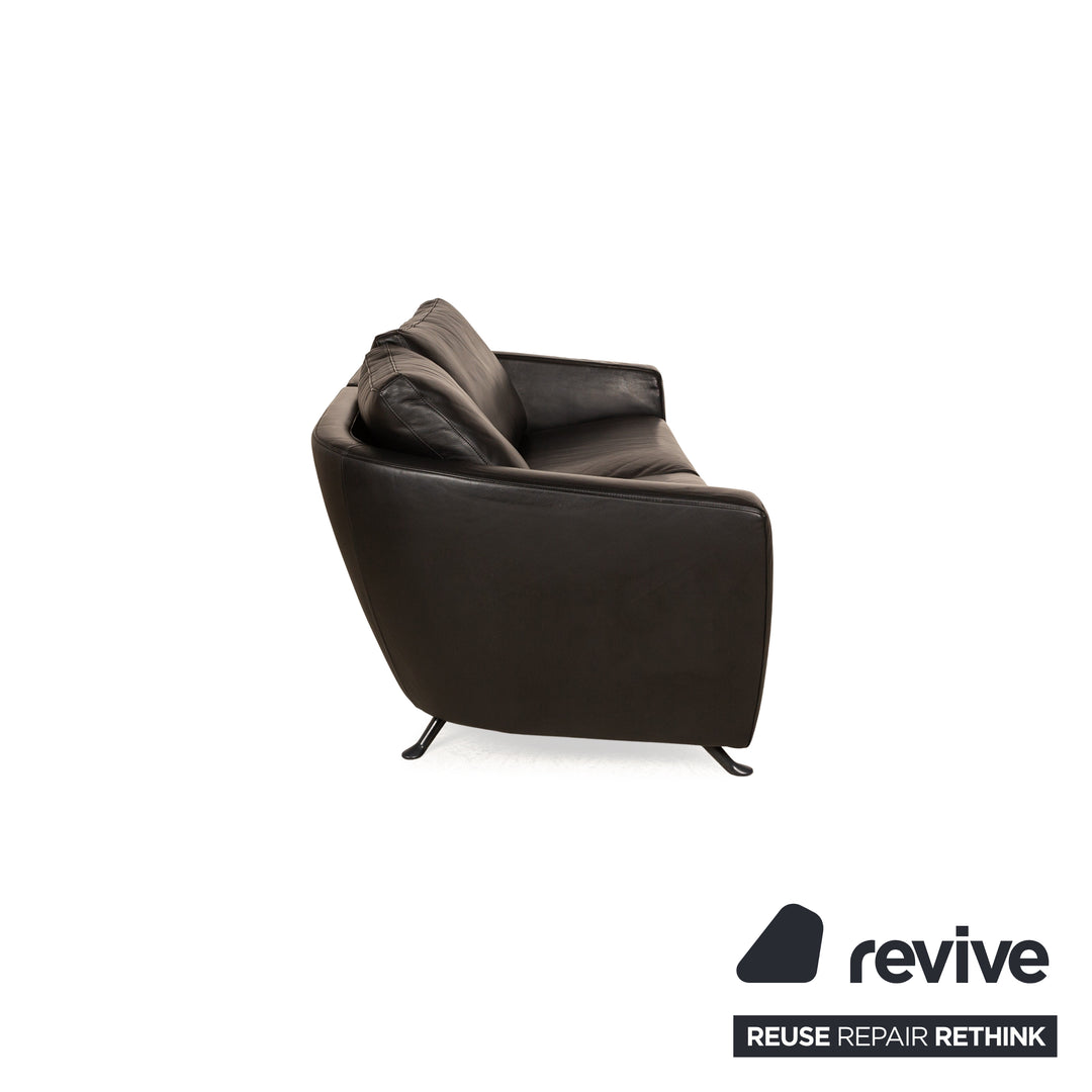 FSM Sesame Leather Two Seater Black Manual Function Sofa Couch