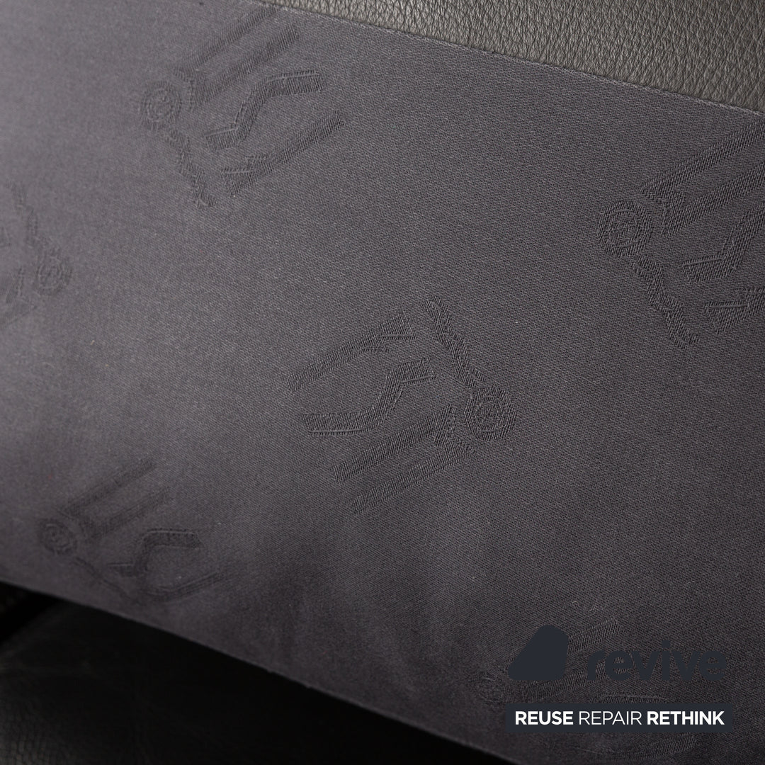 FSM Sesame Leather Two Seater Black Manual Function Sofa Couch