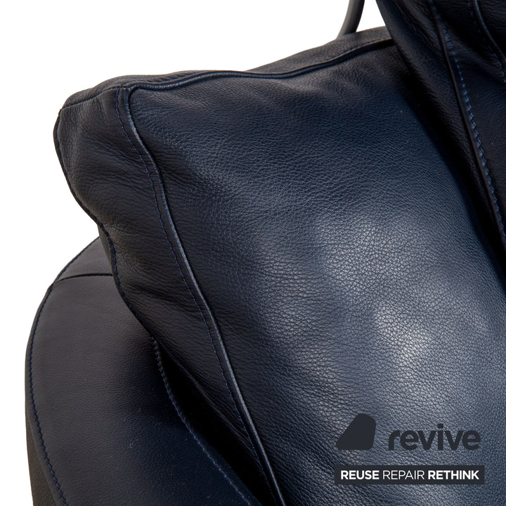 FSM Sesam Leder Zweisitzer Dunkelblau Navy manuelle Funktion Chrom Füße Sofa Couch