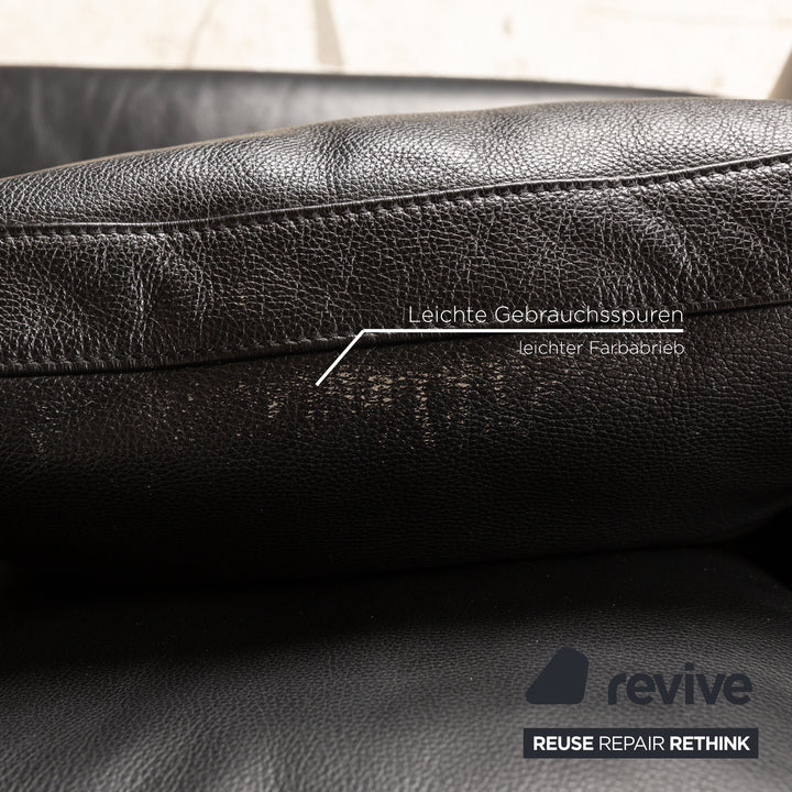 FSM Sesame Leather Two Seater Black Manual Function Sofa Couch