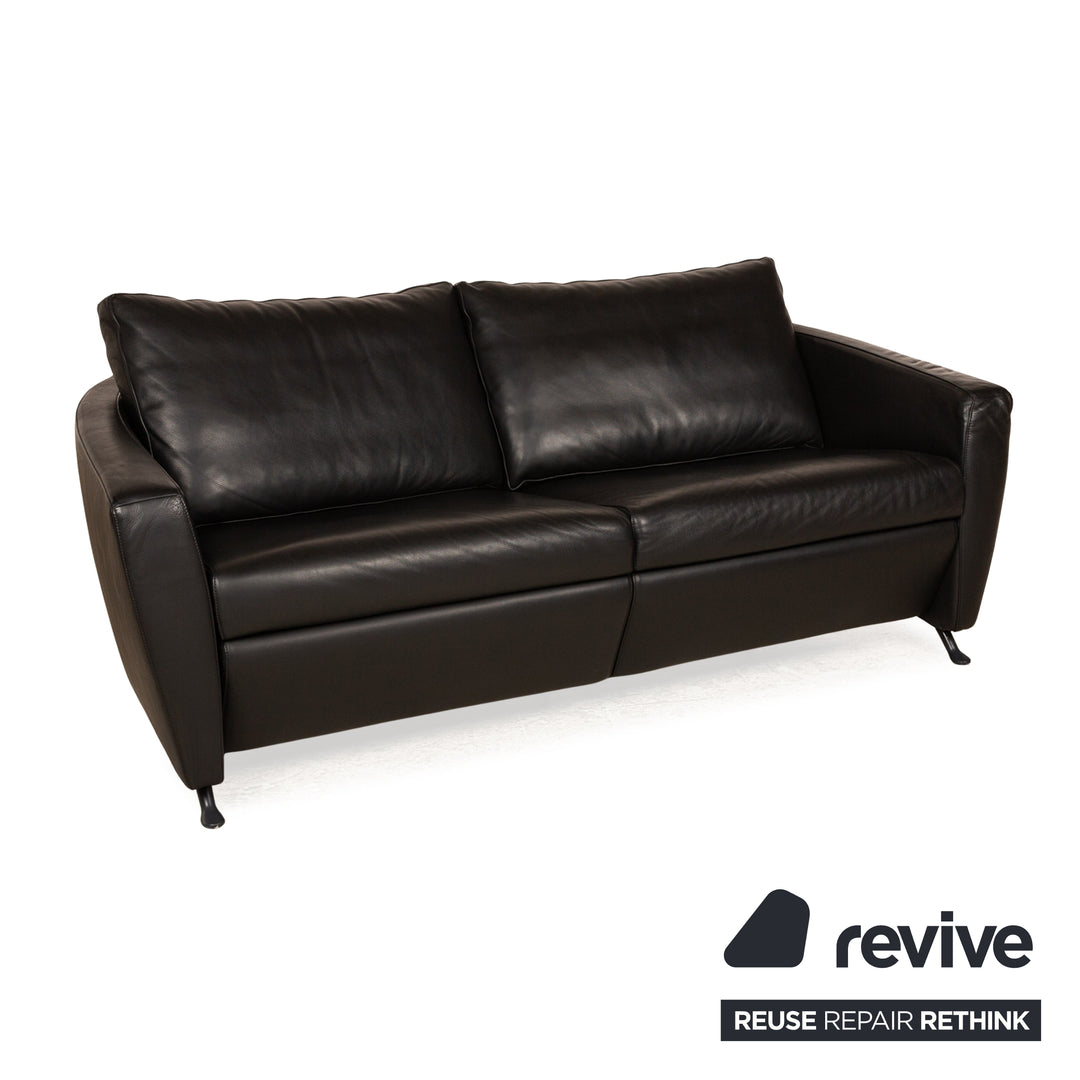 FSM Sesame Leather Two Seater Black Manual Function Sofa Couch