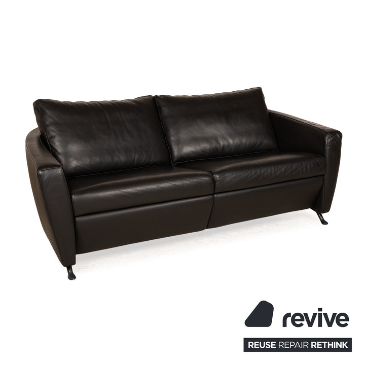 FSM Sesame Leather Two Seater Black Manual Function Sofa Couch