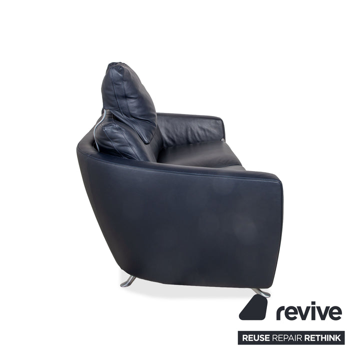 FSM Sesame Leather Two-Seater Dark Blue Navy Manual Function Chrome Feet Sofa Couch