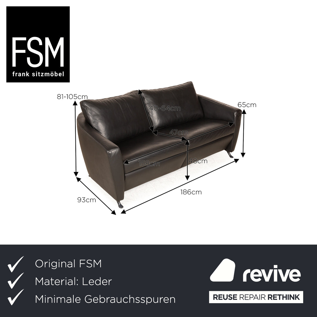FSM Sesame Leather Two Seater Black Manual Function Sofa Couch