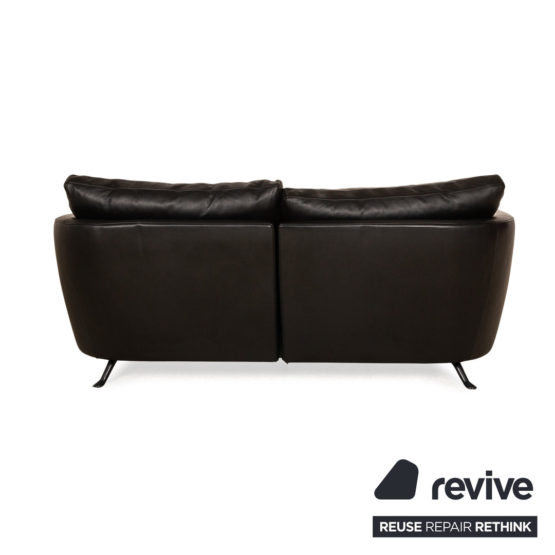 FSM Sesame Leather Two Seater Black Manual Function Sofa Couch