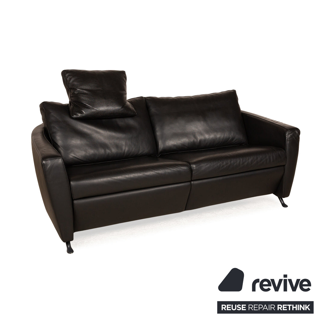 FSM Sesame Leather Two Seater Black Manual Function Sofa Couch