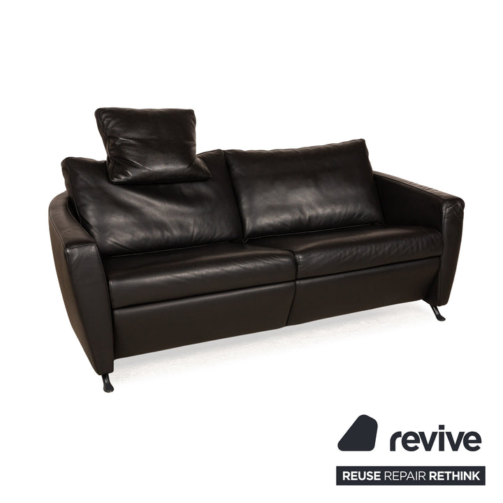 FSM Sesame Leather Two Seater Black Manual Function Sofa Couch