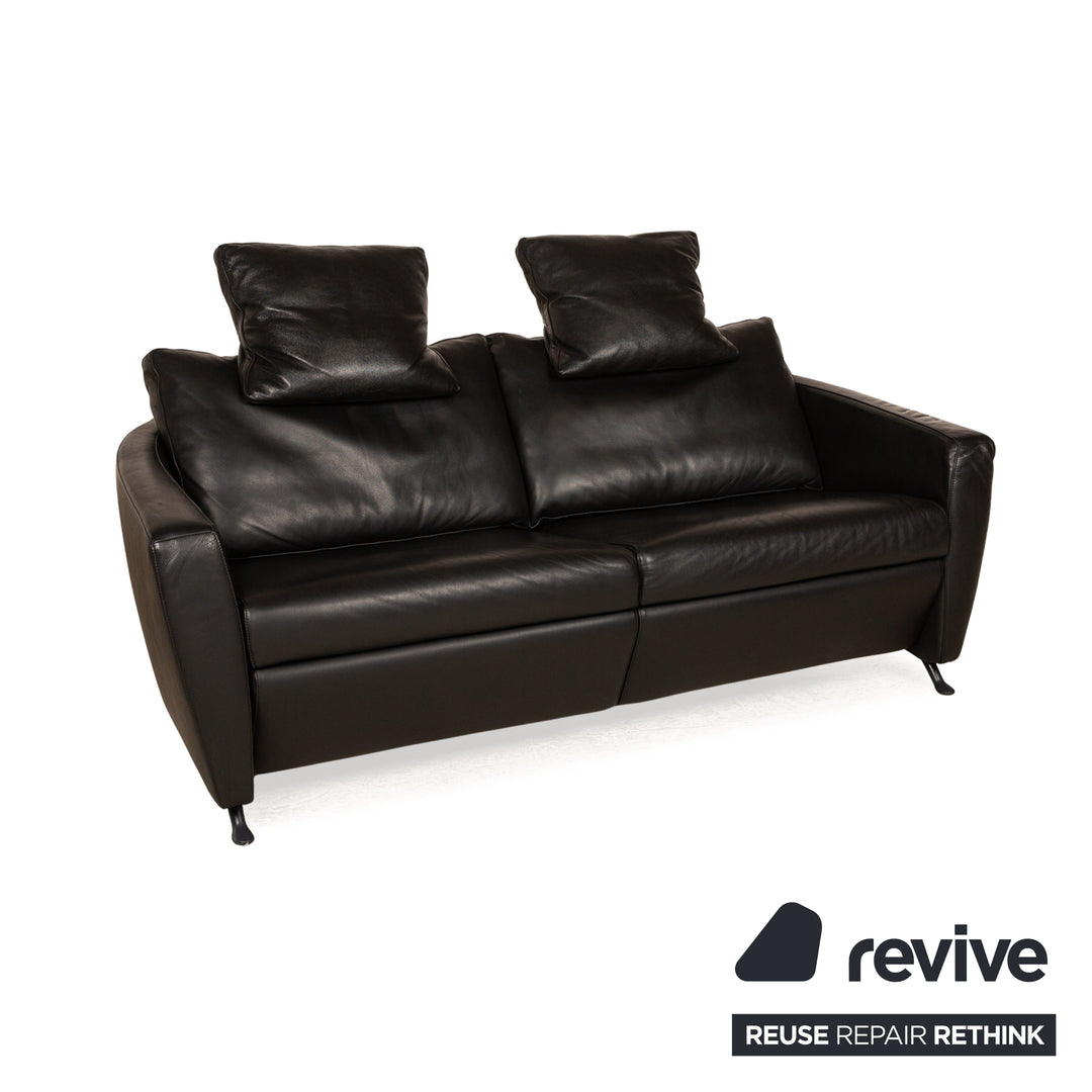 FSM Sesame Leather Two Seater Black Manual Function Sofa Couch