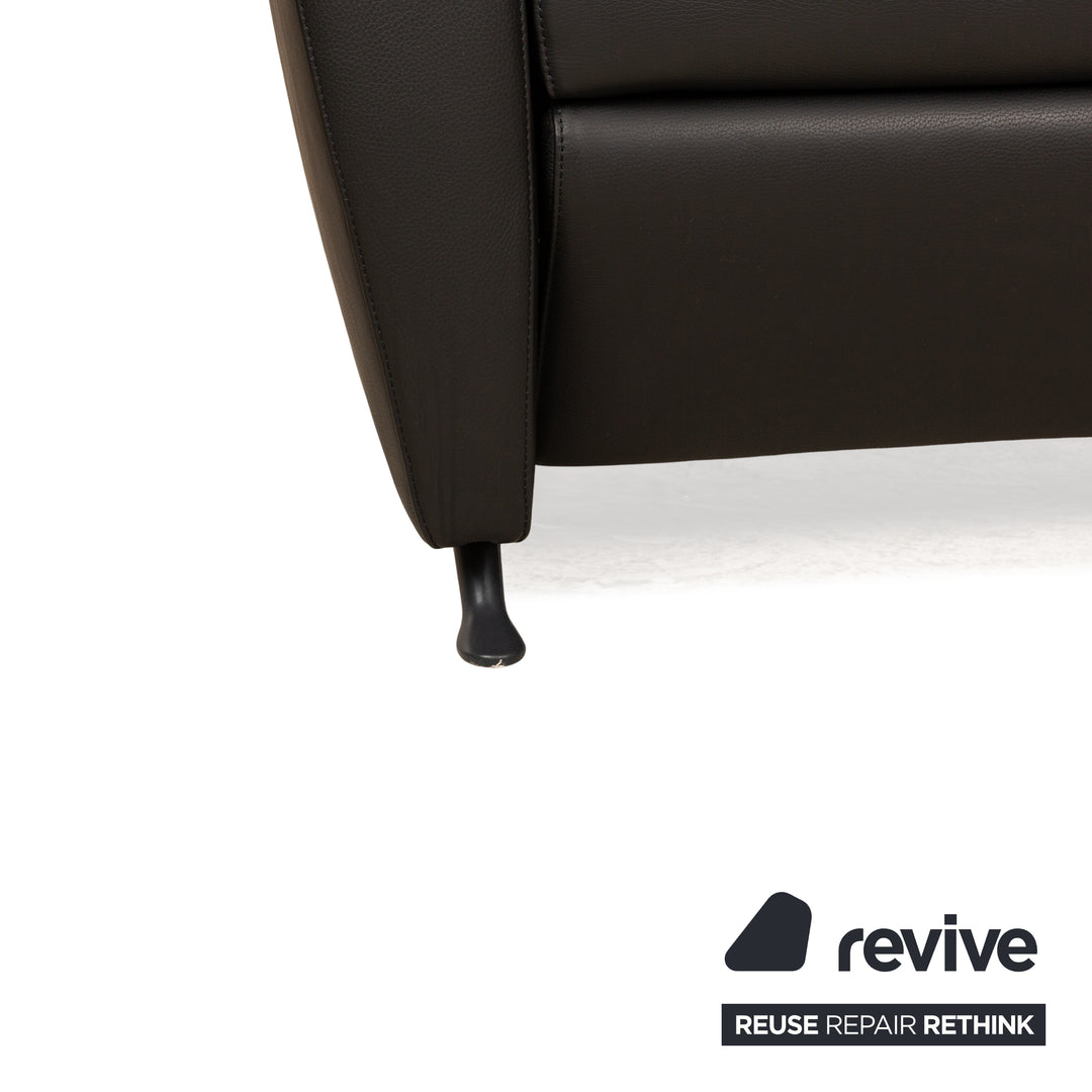 FSM Sesame Leather Two Seater Black Manual Function Sofa Couch