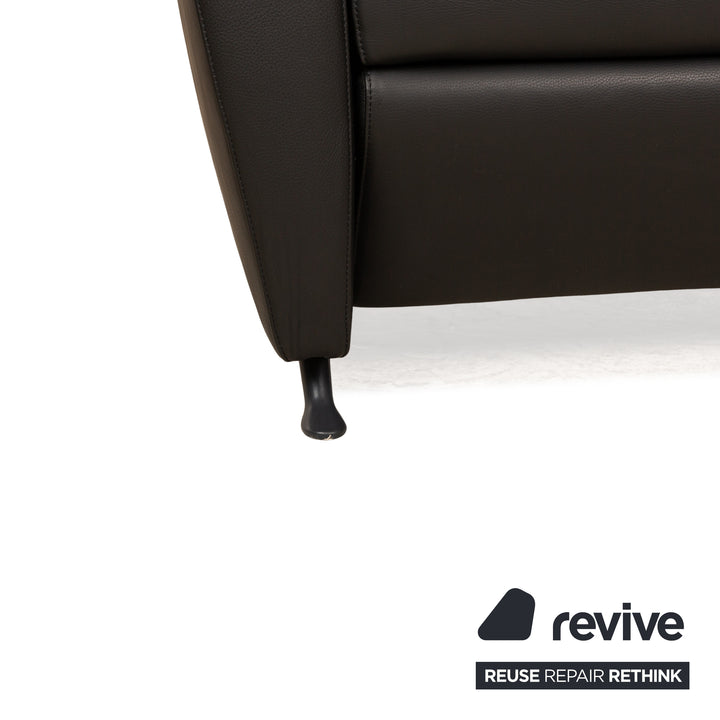 FSM Sesame Leather Two Seater Black Manual Function Sofa Couch