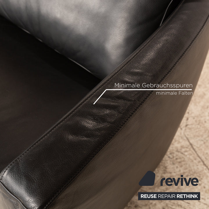 FSM Sesame Leather Two Seater Black Manual Function Sofa Couch