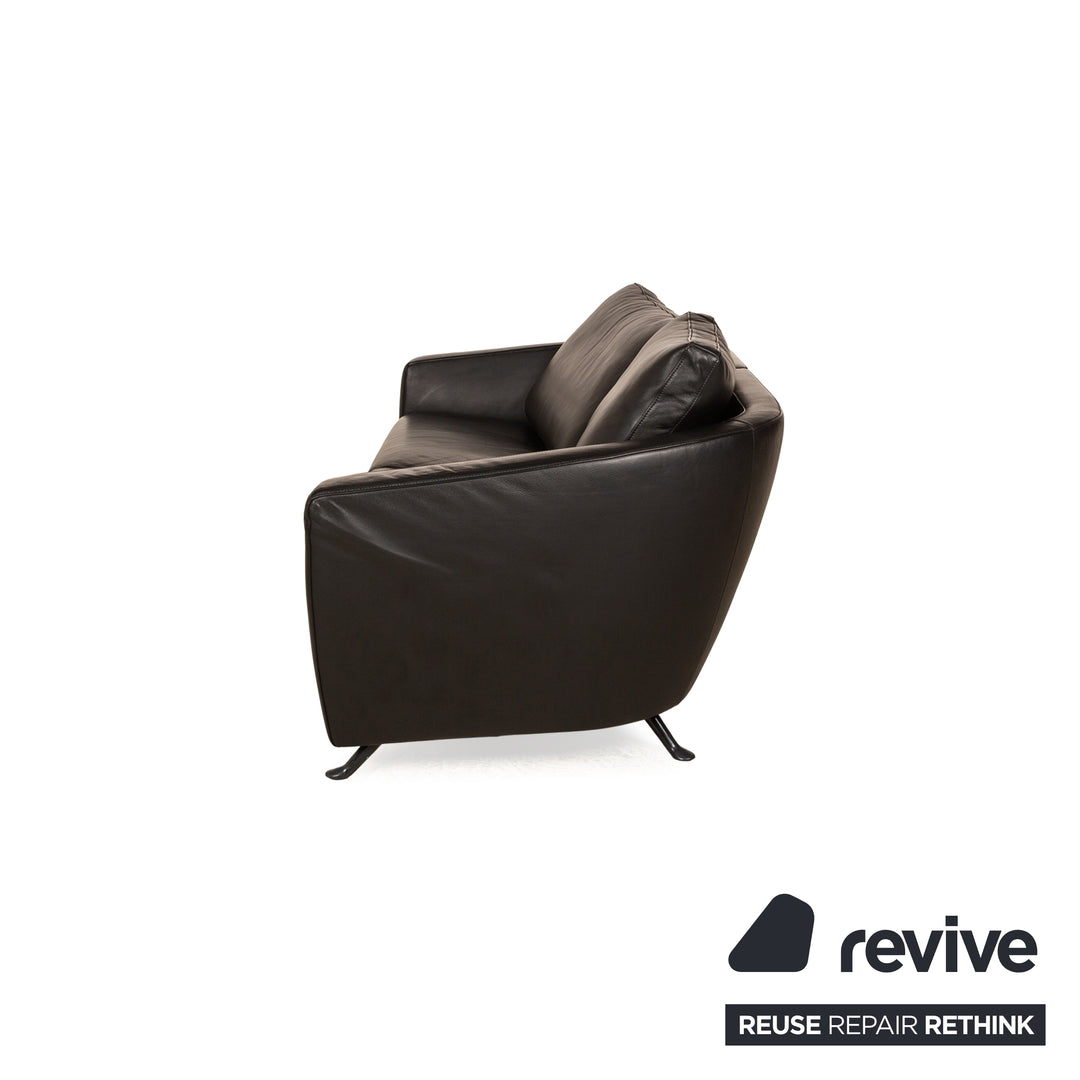 FSM Sesame Leather Two Seater Black Manual Function Sofa Couch