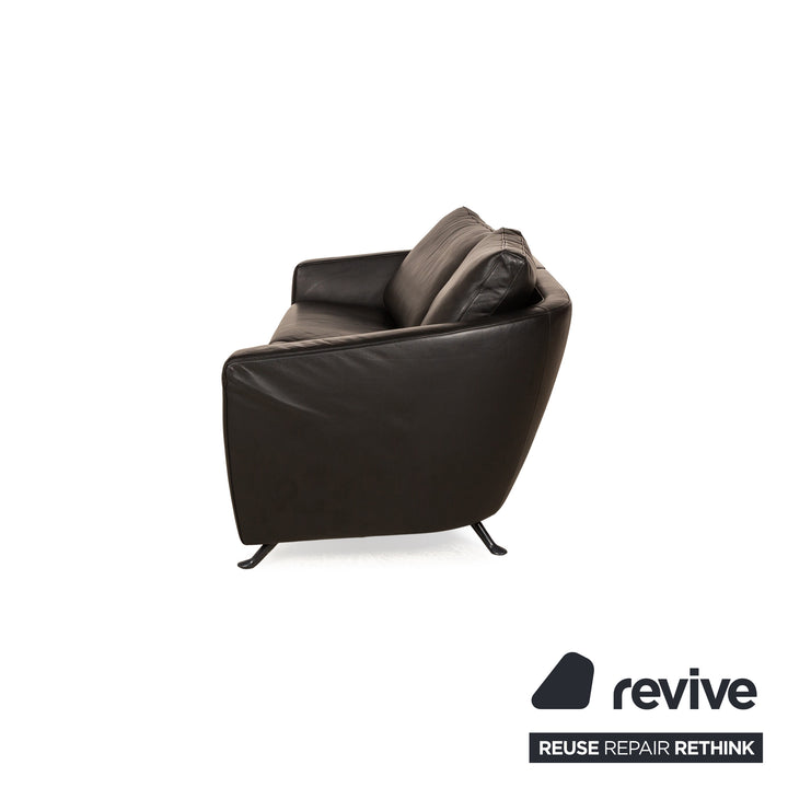 FSM Sesame Leather Two Seater Black Manual Function Sofa Couch